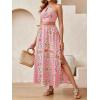 imageVerdusa Womens 2 Piece Outfits Beach Vacation Outfits Tropical Print Tie Back Cami Top and Split Maxi Skirt SetHot Pink