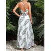 imageVerdusa Womens 2 Piece Outfits Beach Vacation Outfits Tropical Print Tie Back Cami Top and Split Maxi Skirt SetWhite