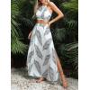 imageVerdusa Womens 2 Piece Outfits Beach Vacation Outfits Tropical Print Tie Back Cami Top and Split Maxi Skirt SetWhite