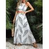 imageVerdusa Womens 2 Piece Outfits Beach Vacation Outfits Tropical Print Tie Back Cami Top and Split Maxi Skirt SetWhite