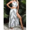 imageVerdusa Womens 2 Piece Outfits Beach Vacation Outfits Tropical Print Tie Back Cami Top and Split Maxi Skirt SetWhite
