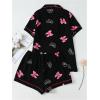 imageVerdusa Womens 2 Piece Pajama Set Matching Pjs Sets Cute Printed Sleepwear Button Up Shirt with Lounge Shorts SetBlack and Pink