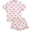 imageVerdusa Womens 2 Piece Pajama Set Matching Pjs Sets Cute Printed Sleepwear Button Up Shirt with Lounge Shorts SetBow Pink Beige