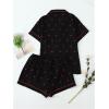 imageVerdusa Womens 2 Piece Pajama Set Matching Pjs Sets Cute Printed Sleepwear Button Up Shirt with Lounge Shorts SetCherry Black