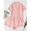 imageVerdusa Womens 2 Piece Pajama Set Matching Pjs Sets Cute Printed Sleepwear Button Up Shirt with Lounge Shorts SetCherry Pink