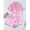 imageVerdusa Womens 2 Piece Pajama Set Matching Pjs Sets Cute Printed Sleepwear Button Up Shirt with Lounge Shorts SetCherry Pink Black