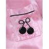 imageVerdusa Womens 2 Piece Pajama Set Matching Pjs Sets Cute Printed Sleepwear Button Up Shirt with Lounge Shorts SetCherry Pink Black