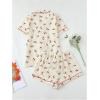 imageVerdusa Womens 2 Piece Pajama Set Matching Pjs Sets Cute Printed Sleepwear Button Up Shirt with Lounge Shorts SetRed Apricot
