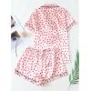 imageVerdusa Womens 2 Piece Pajama Set Matching Pjs Sets Cute Printed Sleepwear Button Up Shirt with Lounge Shorts SetSatin Pink
