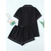 imageVerdusa Womens 2 Piece Pajama Set Matching Pjs Sets Cute Printed Sleepwear Button Up Shirt with Lounge Shorts SetSolid Black