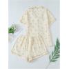 imageVerdusa Womens 2 Piece Pajama Set Matching Pjs Sets Cute Printed Sleepwear Button Up Shirt with Lounge Shorts SetYellow Apricot