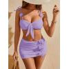imageVerdusa Womens 3 Piece Floral Halter Bathing Suits High Waisted Drawstring Ruched Bikini SetsMauve Purple
