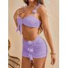 imageVerdusa Womens 3 Piece Floral Halter Bathing Suits High Waisted Drawstring Ruched Bikini SetsMauve Purple