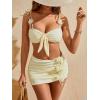 imageVerdusa Womens 3 Piece Floral Halter Bathing Suits High Waisted Drawstring Ruched Bikini SetsYellow
