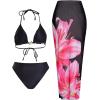 imageVerdusa Womens 3 Piece Swimsuits Metal Leopard Floral Halter Backless Beach Vacation Bikini Sets with Cover Up SkirtBlack