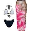 imageVerdusa Womens 3 Piece Swimsuits Metal Leopard Floral Halter Backless Beach Vacation Bikini Sets with Cover Up SkirtBrown