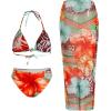 imageVerdusa Womens 3 Piece Swimsuits Metal Leopard Floral Halter Backless Beach Vacation Bikini Sets with Cover Up SkirtMulticolor