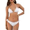 imageVerdusa Womens Bikini Sets Halter String Cute Frill Trim Two Piece Swimsuit Bathing SuitsWhite
