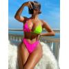 imageVerdusa Womens Colorblock Halter Swimwear Bikini Sets Two Piece Bathing SuitHot Pink Green