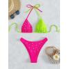 imageVerdusa Womens Colorblock Halter Swimwear Bikini Sets Two Piece Bathing SuitHot Pink Green