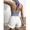 imageVerdusa Womens Colorblock Striped Crop Halter Top Tie Backless V Neck Going Out TopsBlue