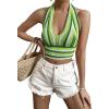 imageVerdusa Womens Colorblock Striped Crop Halter Top Tie Backless V Neck Going Out TopsGreen