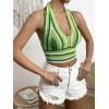 imageVerdusa Womens Colorblock Striped Crop Halter Top Tie Backless V Neck Going Out TopsGreen