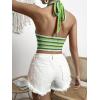 imageVerdusa Womens Colorblock Striped Crop Halter Top Tie Backless V Neck Going Out TopsGreen