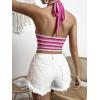 imageVerdusa Womens Colorblock Striped Crop Halter Top Tie Backless V Neck Going Out TopsHot Pink
