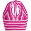 imageVerdusa Womens Colorblock Striped Crop Halter Top Tie Backless V Neck Going Out TopsHot Pink