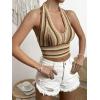 imageVerdusa Womens Colorblock Striped Crop Halter Top Tie Backless V Neck Going Out TopsKhaki