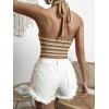 imageVerdusa Womens Colorblock Striped Crop Halter Top Tie Backless V Neck Going Out TopsKhaki