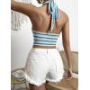 imageVerdusa Womens Colorblock Striped Crop Halter Top Tie Backless V Neck Going Out TopsLight Blue