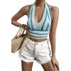 imageVerdusa Womens Colorblock Striped Crop Halter Top Tie Backless V Neck Going Out TopsLight Blue
