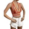 imageVerdusa Womens Colorblock Striped Crop Halter Top Tie Backless V Neck Going Out TopsOrange Red