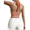 imageVerdusa Womens Colorblock Striped Crop Halter Top Tie Backless V Neck Going Out TopsOrange Red