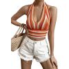 imageVerdusa Womens Colorblock Striped Crop Halter Top Tie Backless V Neck Going Out TopsOrange Red