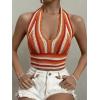imageVerdusa Womens Colorblock Striped Crop Halter Top Tie Backless V Neck Going Out TopsOrange Red