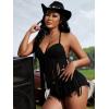 imageVerdusa Womens Fringe Tied Backless Deep V Neck Suede Halter TopBlack