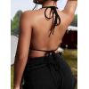 imageVerdusa Womens Fringe Tied Backless Deep V Neck Suede Halter TopBlack