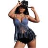 imageVerdusa Womens Fringe Tied Backless Deep V Neck Suede Halter TopBlue