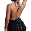 imageVerdusa Womens Fringe Tied Backless Deep V Neck Suede Halter TopBlue