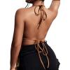 imageVerdusa Womens Fringe Tied Backless Deep V Neck Suede Halter TopBrown