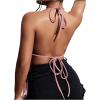 imageVerdusa Womens Fringe Tied Backless Deep V Neck Suede Halter TopDusty Pink