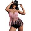 imageVerdusa Womens Fringe Tied Backless Deep V Neck Suede Halter TopDusty Pink