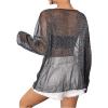 imageVerdusa Womens Glitter Mesh See Through Top Long Sleeve Oversized Tee ShirtBlack