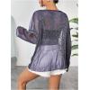 imageVerdusa Womens Glitter Mesh See Through Top Long Sleeve Oversized Tee ShirtBlue