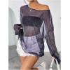 imageVerdusa Womens Glitter Mesh See Through Top Long Sleeve Oversized Tee ShirtBlue