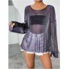 imageVerdusa Womens Glitter Mesh See Through Top Long Sleeve Oversized Tee ShirtBlue