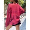 imageVerdusa Womens Glitter Mesh See Through Top Long Sleeve Oversized Tee ShirtHot Pink